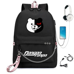 Danganronpa Backpack USB Port Monokuma School Bag Bear Pattern Teenagers Book Tr