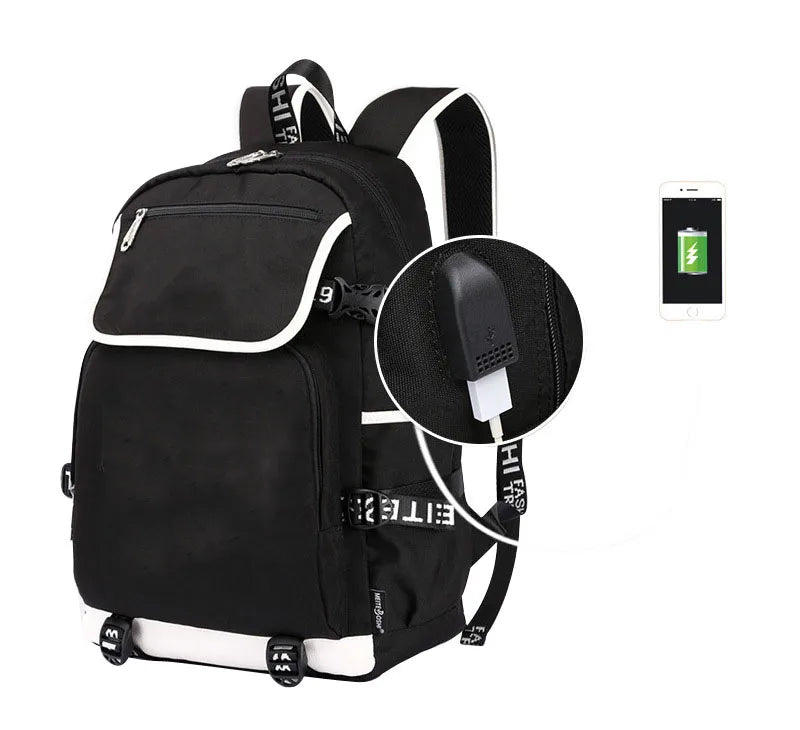 Demon Slayer Kamado Nezuko USB Backpack Bag School Bags Cosplay Men Student