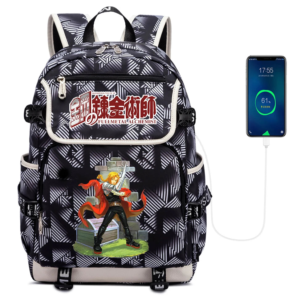 Anime Fullmetal Alchemist Canvas Casual School Bag Zipper Backpack