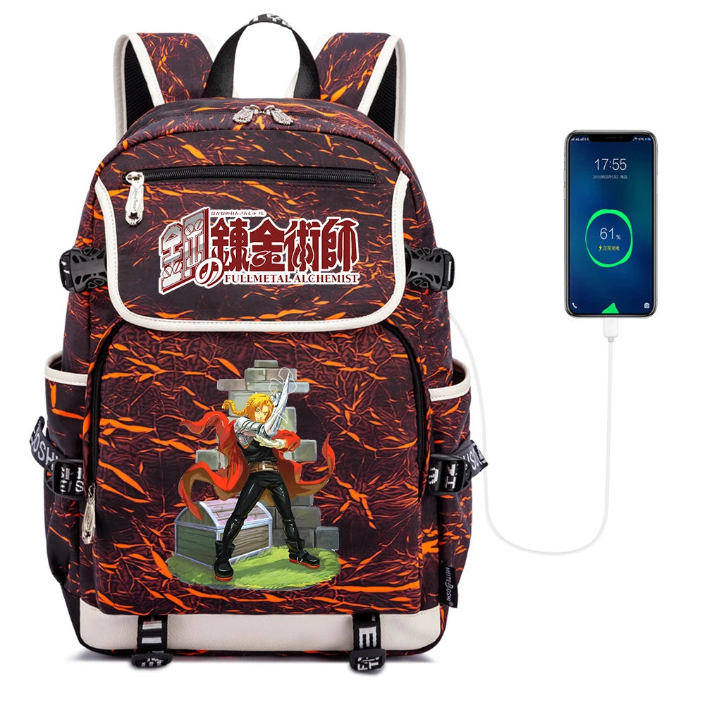 Anime Fullmetal Alchemist Canvas Casual School Bag Zipper Backpack