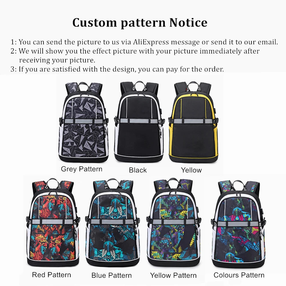 Anime Fullmetal Alchemist Zipper USB Backpack Teenger Oxford Reflective Stripe