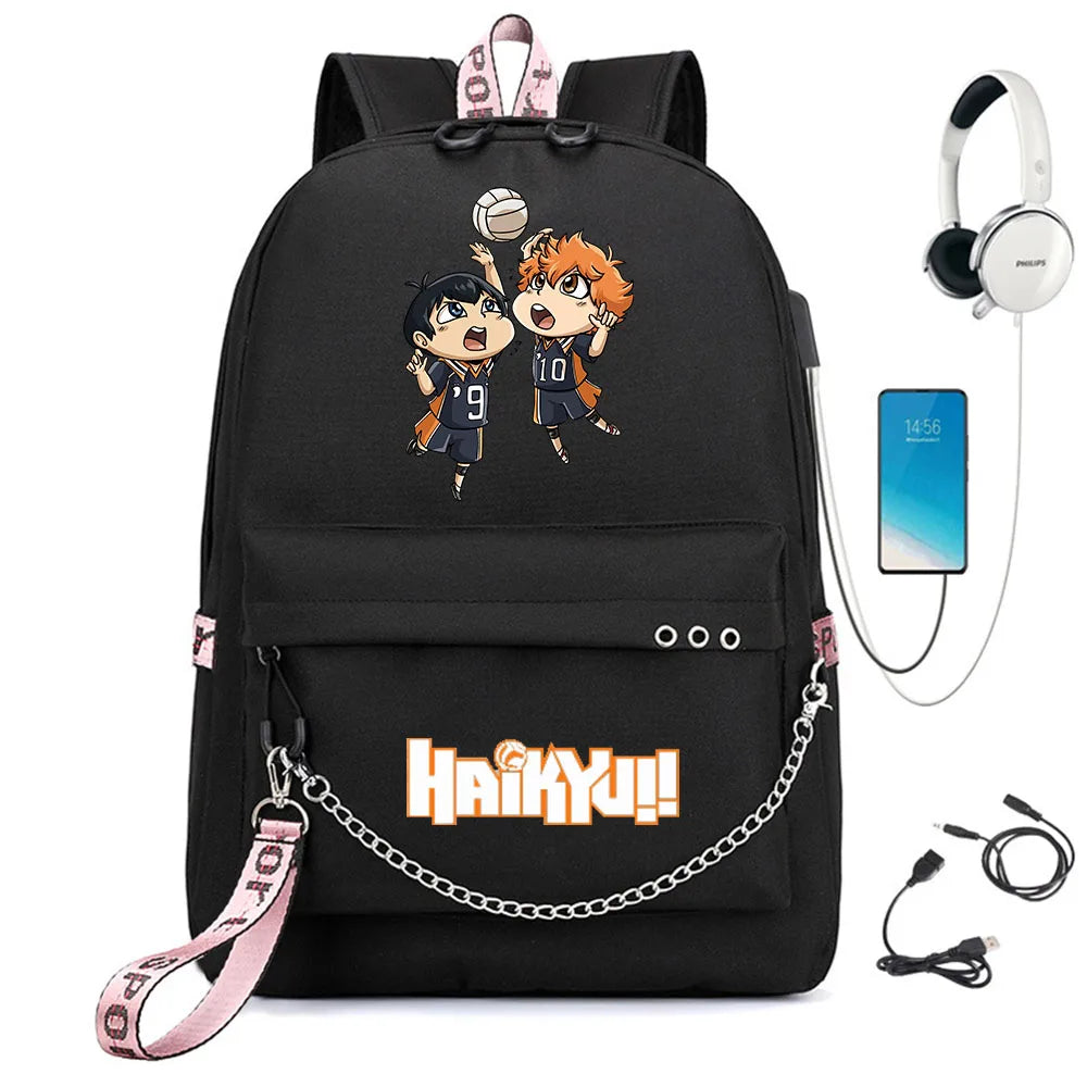 Haikyuu Anime Unisex Backpack with USB Charging Port and Headphone Jack
