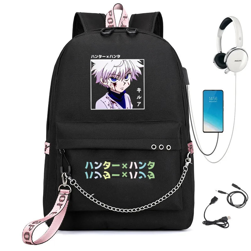 Anime Hunter x Hunter USB Backpack for School Girls Teenager Student