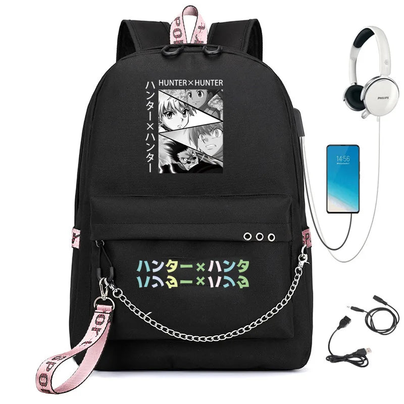Anime Hunter x Hunter USB Backpack for School Girls Teenager Student