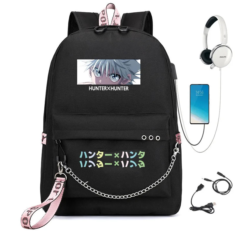 Anime Hunter x Hunter USB Backpack for School Girls Teenager Student
