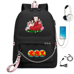 Inuyasha Nylon Backpack Schoolbag USB Charge Teen Travel Laptop Bag