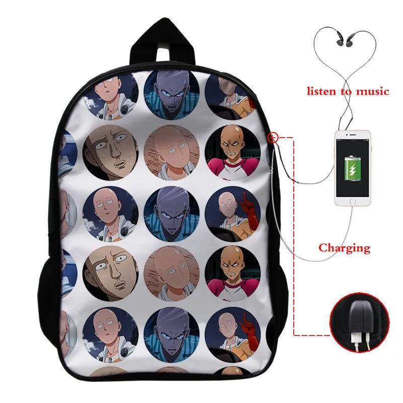 ONE PUNCH-MAN 3D Print USB Backpack Student School Bags Bookbag