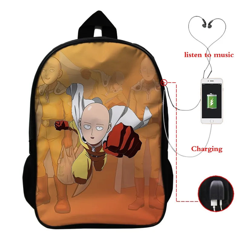 ONE PUNCH-MAN 3D Print USB Backpack Student School Bags Bookbag