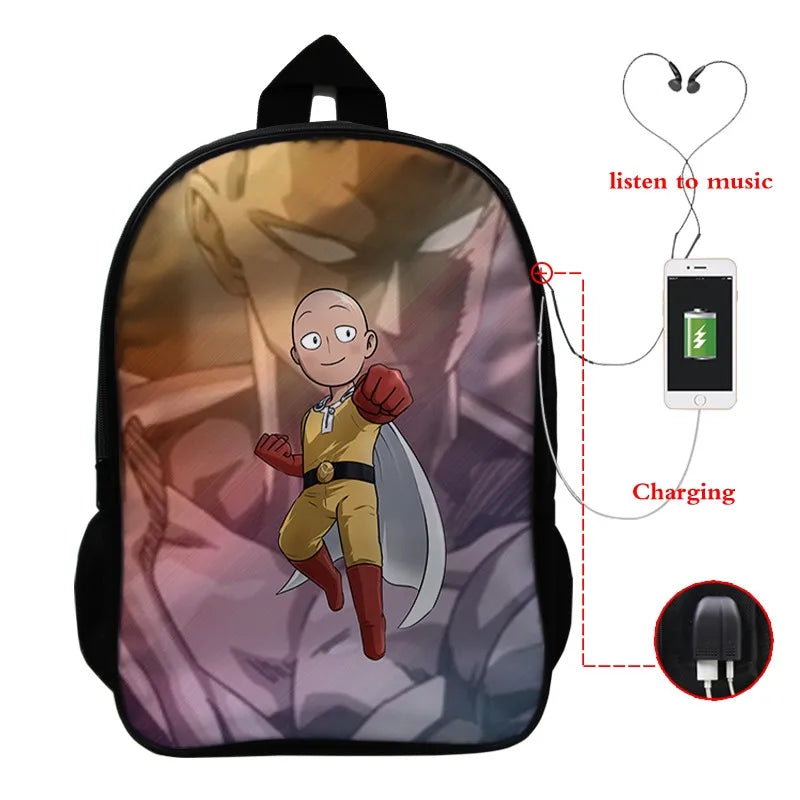 ONE PUNCH-MAN 3D Print USB Backpack Student School Bags Bookbag