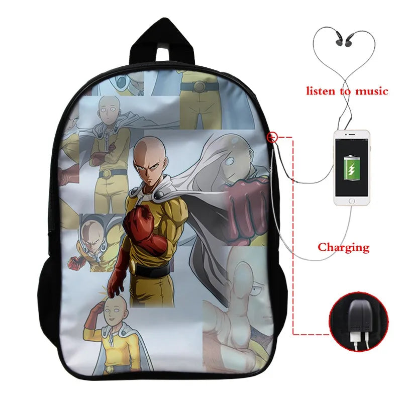 ONE PUNCH-MAN 3D Print USB Backpack Student School Bags Bookbag