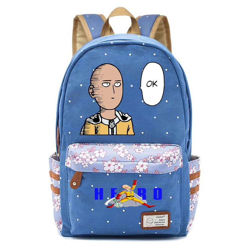 One Punch-Man Canvas Casual Backpack Student Zip Schoolbag Packsack