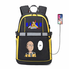 One Punch Man USB Backpack Reflective Stripe Zipper Student Bookbag
