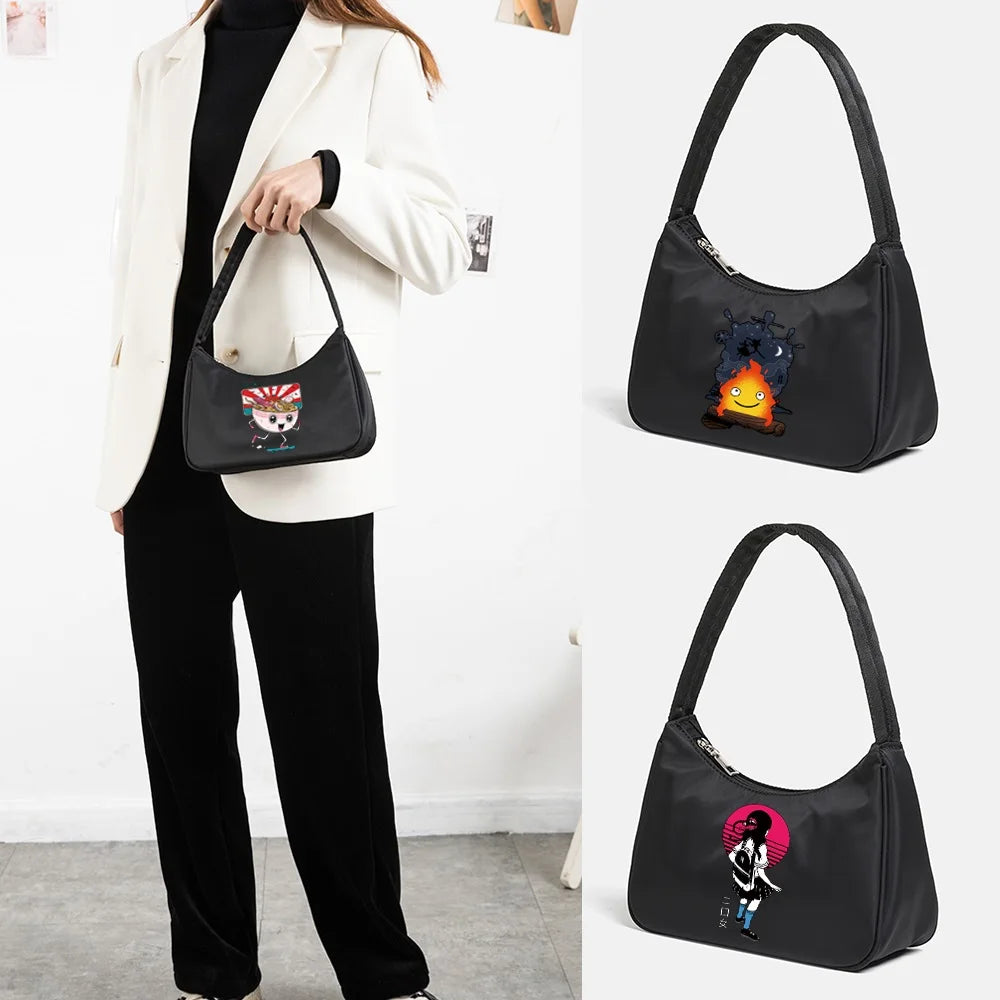 Anime Printing Underarm Shoulder Bags Shopper Casual Women Bag Tote Nylon Handba