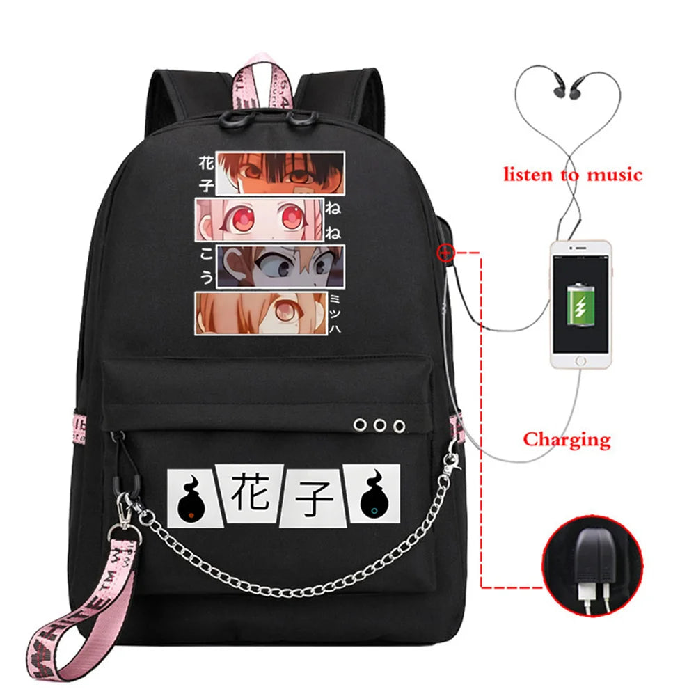 Anime Toilet-Bound Hanako School Backpack USB Manga School Bags