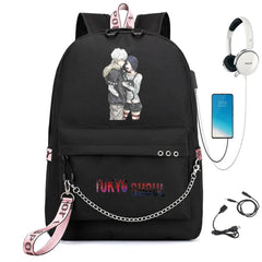 Tokyo Ghoul Nylon Backpack USB Charge Schoolbag Cartoon Teenger Travel Laptop Ba