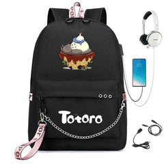 Anime Totoro Nylon Backpack Schoolbag USB Charge Teenger Travel Laptop Bag