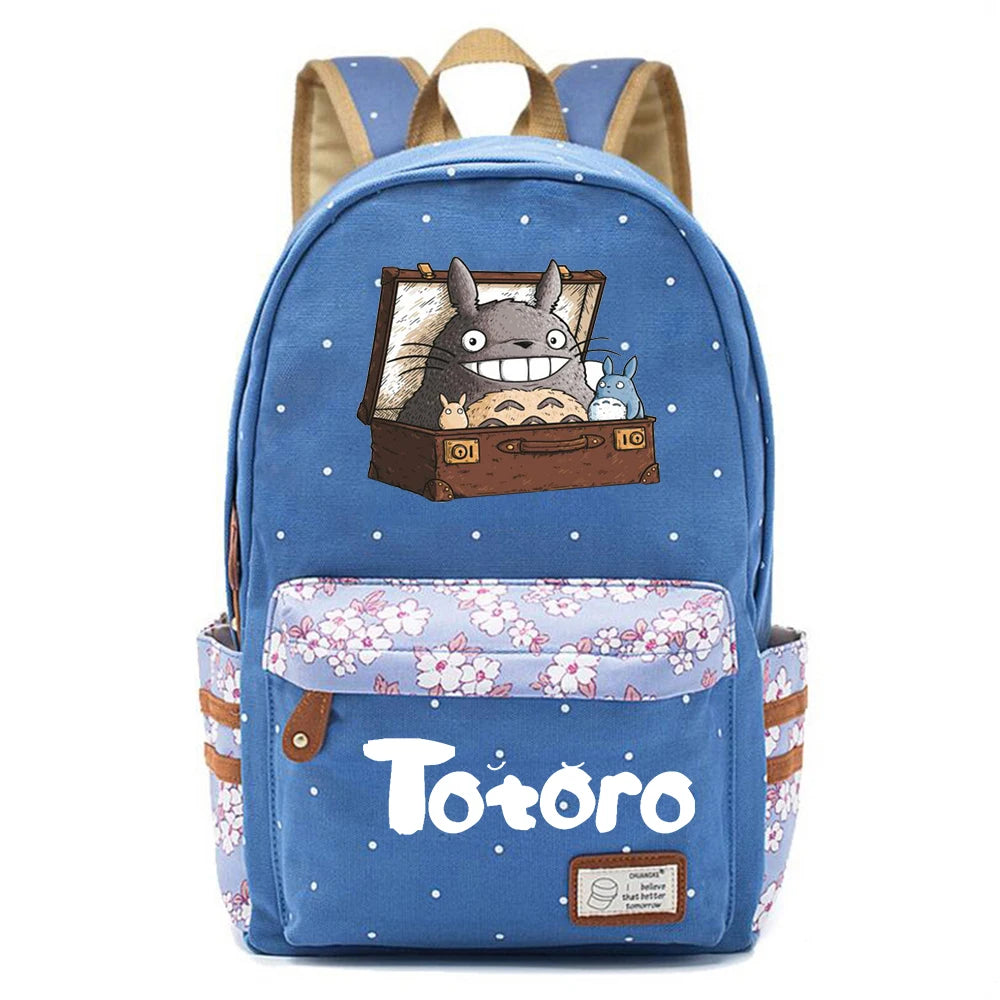 Anime Totoro Print Backpack Student Schoolbag Canvas Packsack Casual Travel Bag