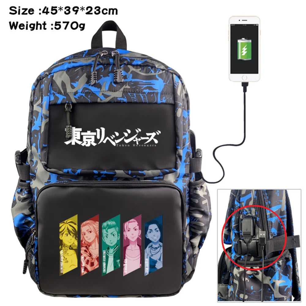 Tokyo Revengers Cartoon Backpack Nylon Casual USB Schoolbag