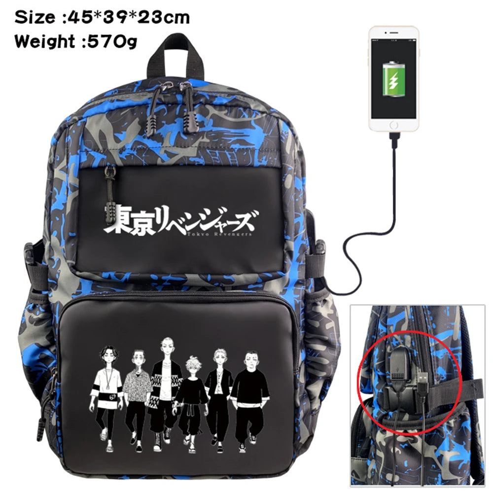 Tokyo Revengers Cartoon Backpack Nylon Casual USB Schoolbag