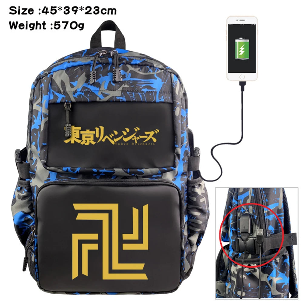 Tokyo Revengers Cartoon Backpack Nylon Casual USB Schoolbag