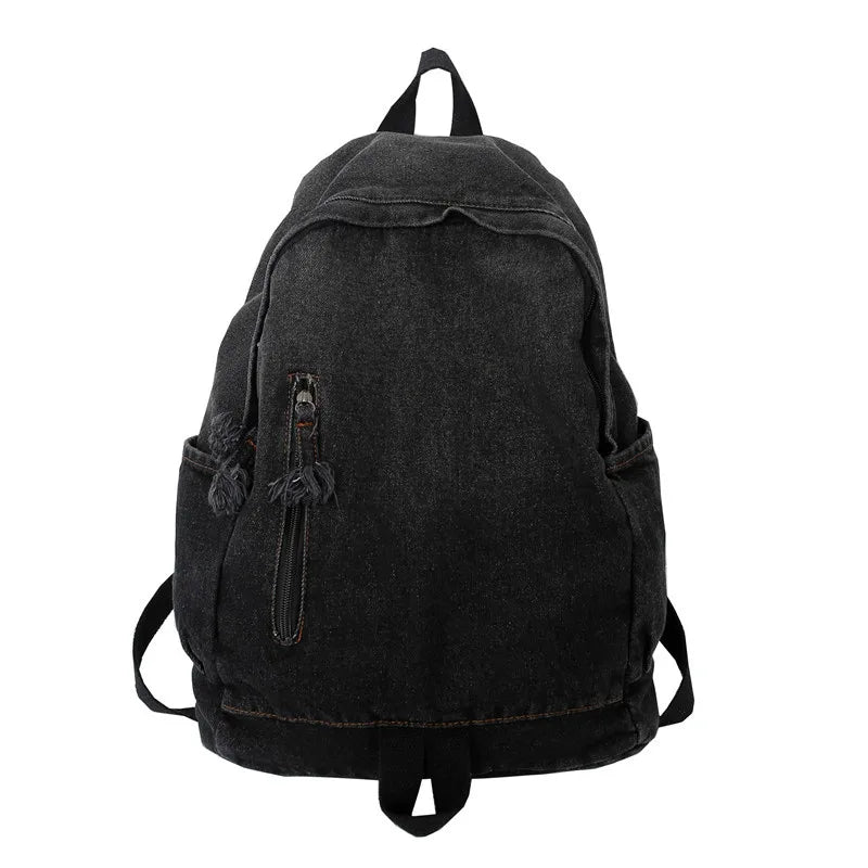 Vintage Women Backpack Denim Daypack Large Capacity Student School Book Bag