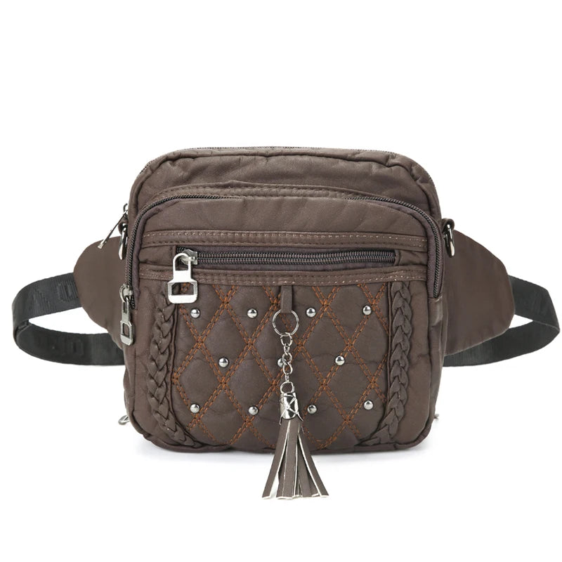 Small Women Bag Pu Leather Waist Bag Tassel Shoulder Crossbody Bag