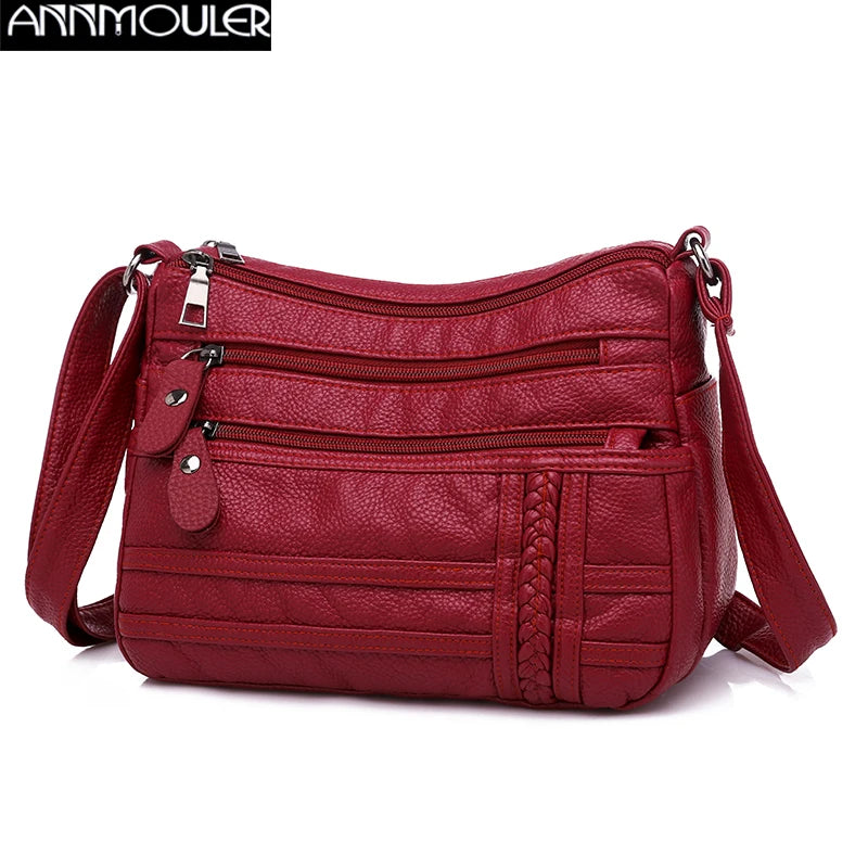 Women Shoulder Bag Red Handbag Purses Multi-layer Crossbody Small Bag