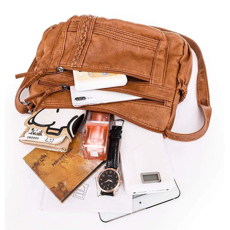 Vintage Messenger Bag Soft Pu Leather Crossbody Bag Brown Leather Handbag