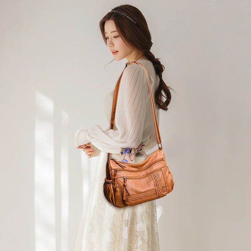 Vintage Messenger Bag Soft Pu Leather Crossbody Bag Brown Leather Handbag
