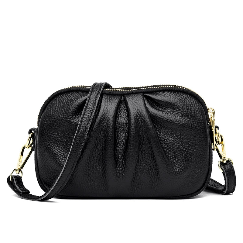 Women Leather Shoulder Bag Tri-zipper Crossbody High Small Purse