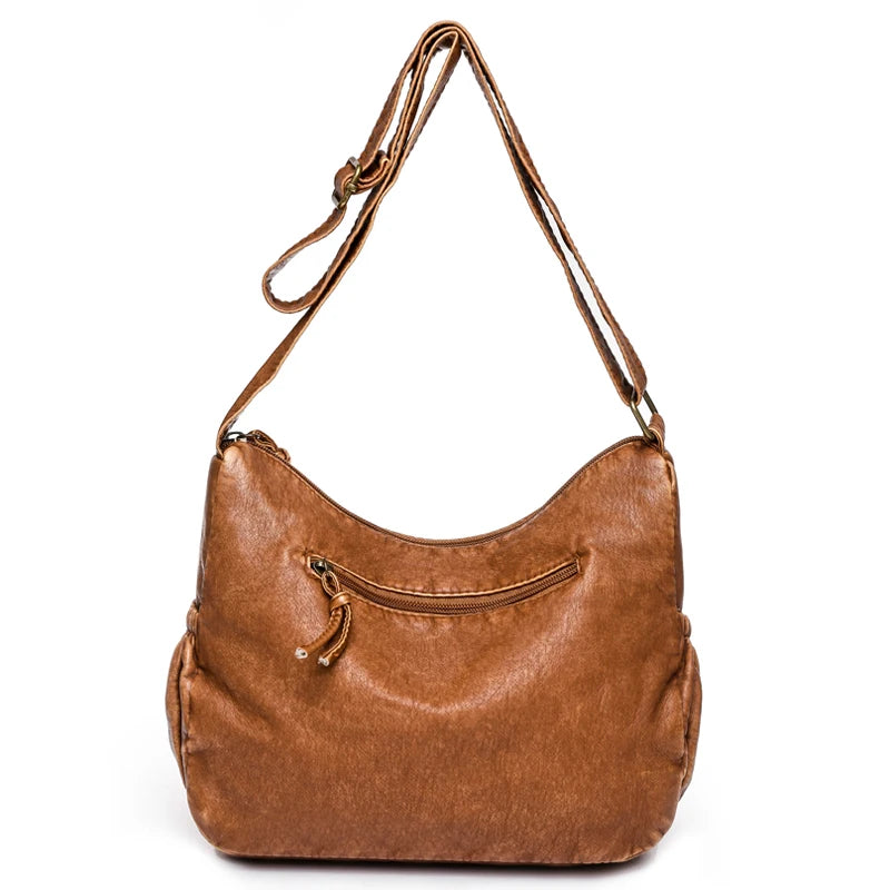 Vintage Pu Leather Crossbody Bag Large Capacity Shoulder Bag