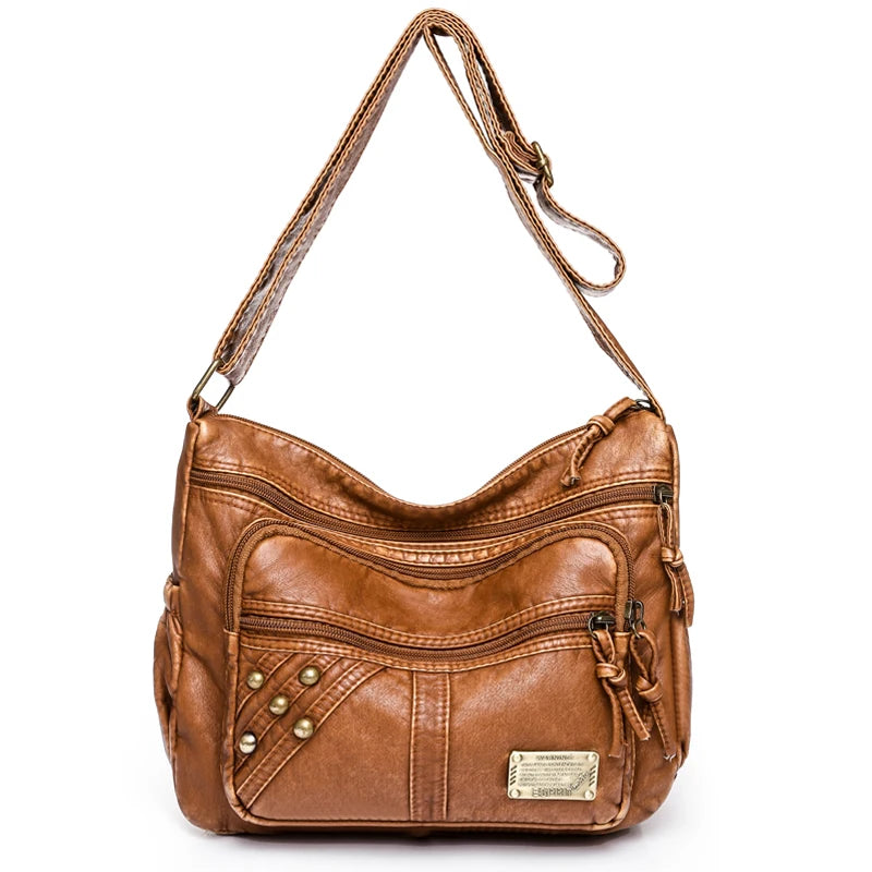 Vintage Pu Leather Crossbody Bag Large Capacity Shoulder Bag