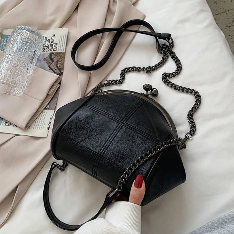 Vintage Crossbody Bag Purse Kiss Lock Tote Handbag with Chain