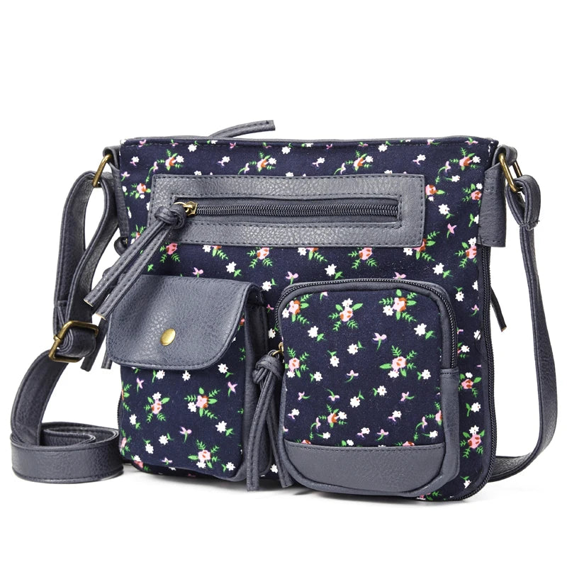 Bohemian Crossbody Bag Leather Shoulder Bag Multi-pockets Messenger Bag