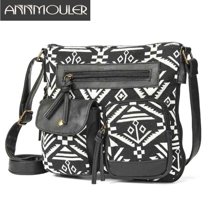 Bohemian Crossbody Bag Leather Shoulder Bag Multi-pockets Messenger Bag