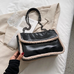 Vintage Oil Wax Leather Shoulder Bag Lamb Wool Messenger Chain Bag HPS1272