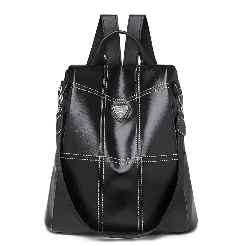 Women's Anti-theft Brown Backpack, Waterproof PU Leather Travel Crossbody Bag