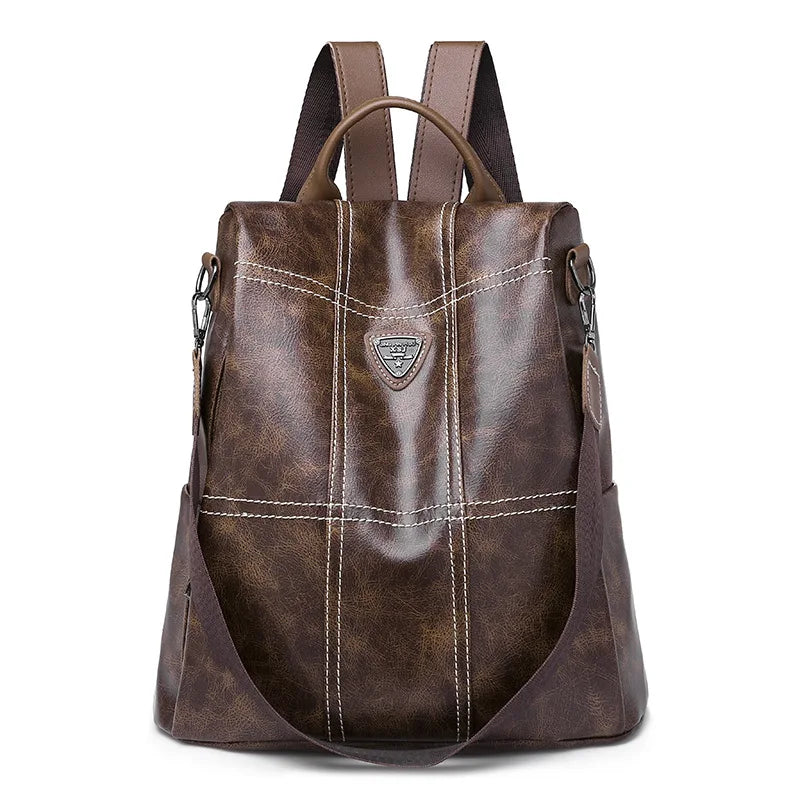 Women's Anti-theft Brown Backpack, Waterproof PU Leather Travel Crossbody Bag