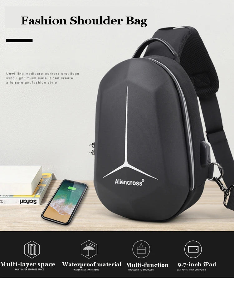Anti-theft Lock Crossbody Bag USB Charging Travel Shoulder Bag