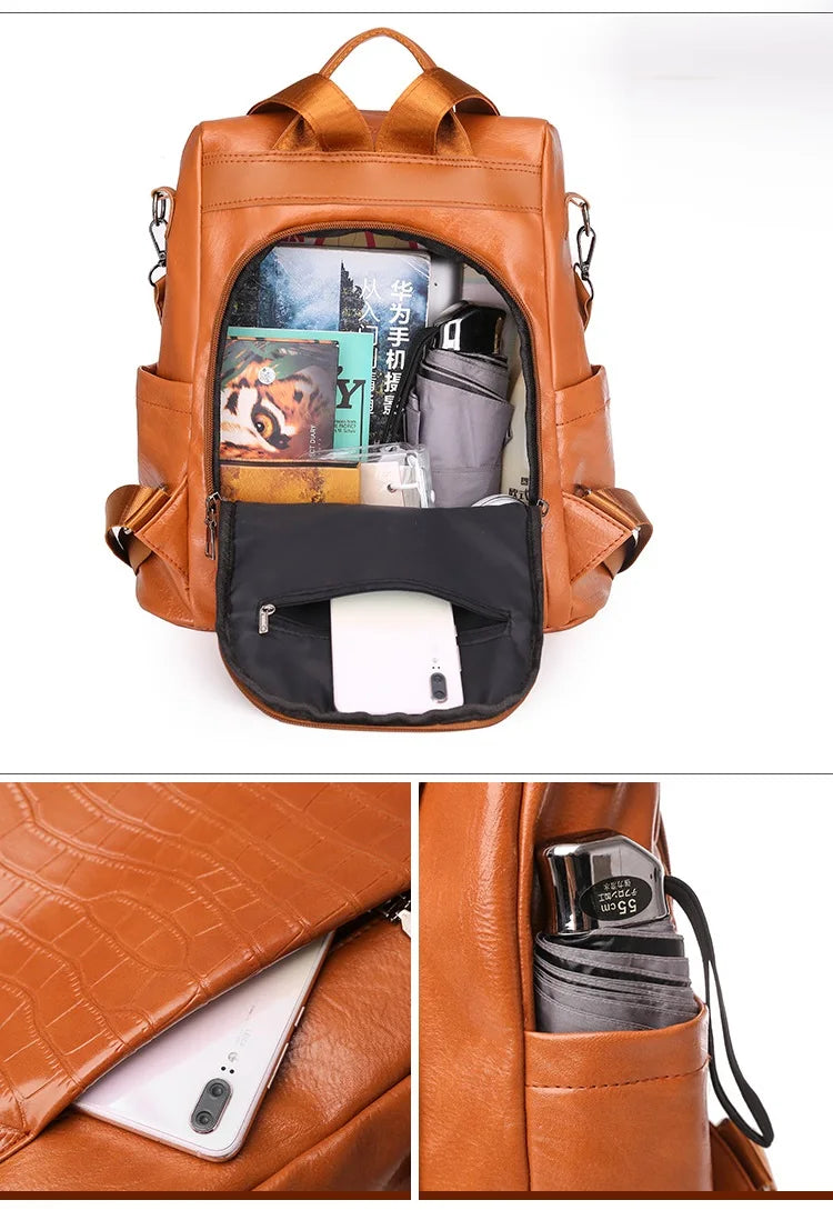 Anti-theft Women Backpack Big Capacity PU Leather School Bags Girls