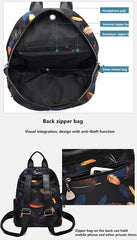 Feather Print Anti-thief Backpack Waterproof Travel Bag
