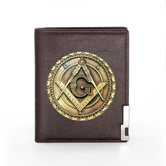 Masonic Leather Wallet Men Women Billfold Credit Card Holder Purse