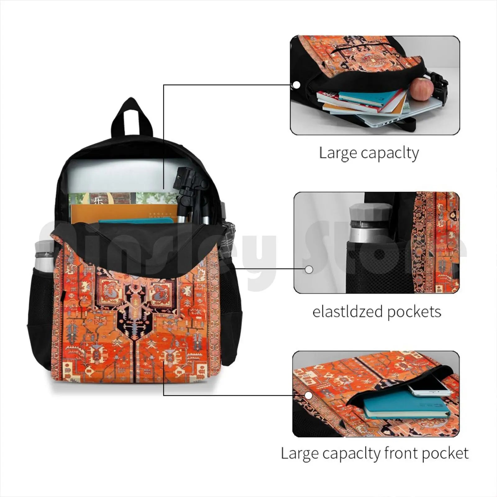 Vintage Persian Heriz Serapi Rug Print Backpack