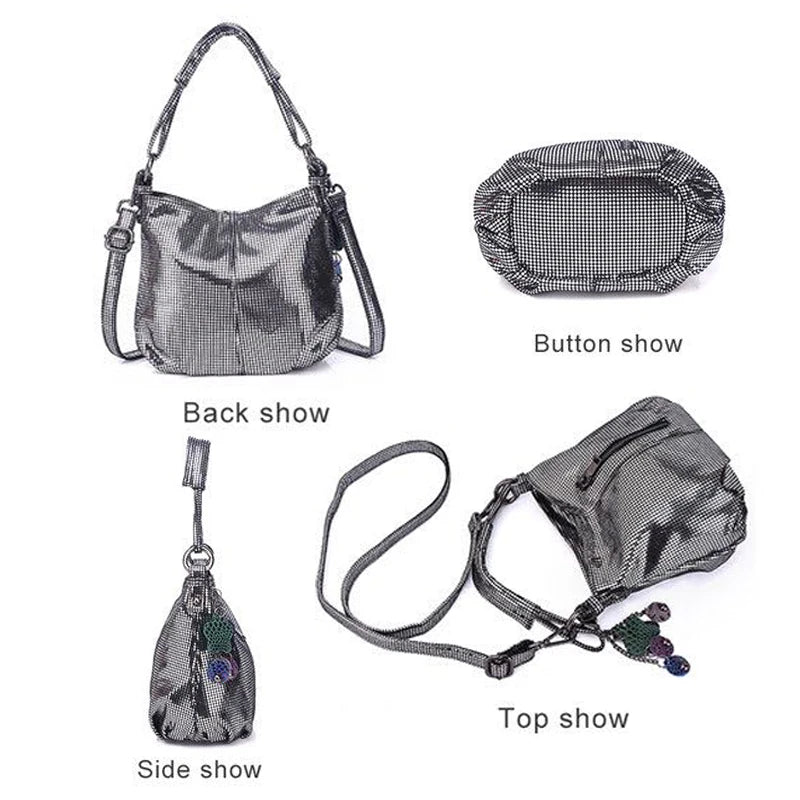 Metalic Crossbody Messenger Bag for Women