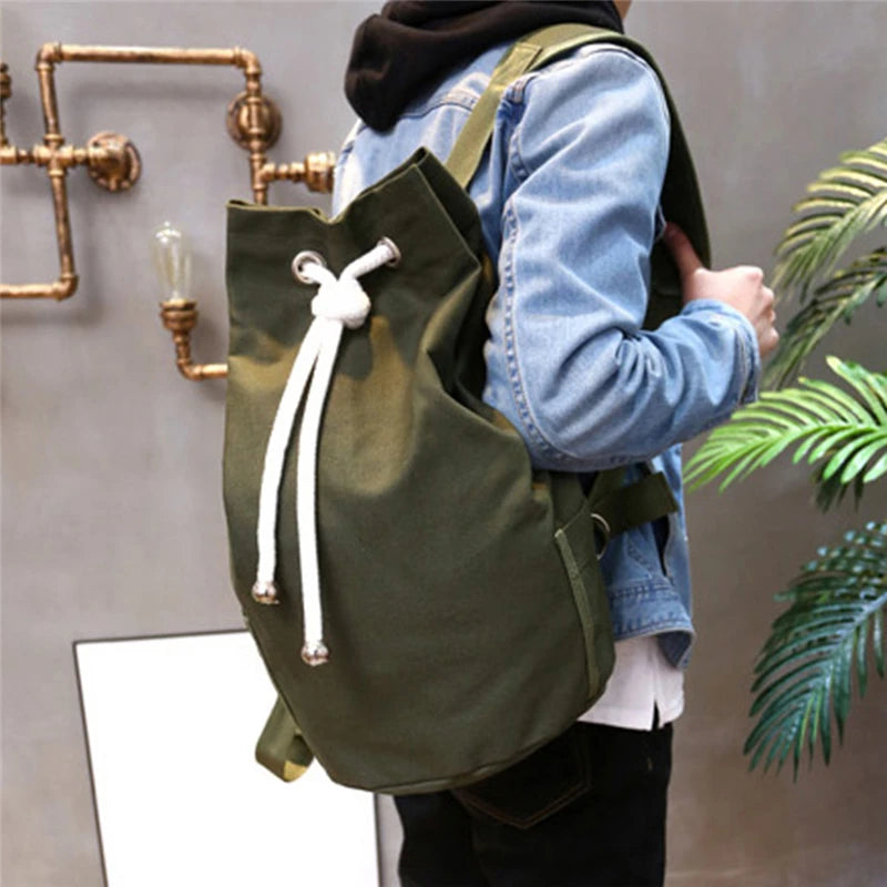 Army Green Teen School Backpack Casual Men Canvas Travel Rucksack