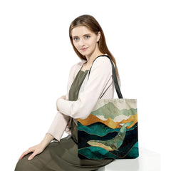 Abstract Mountain & Water Landscape Tote Bag - Customizable School Teacher Gift