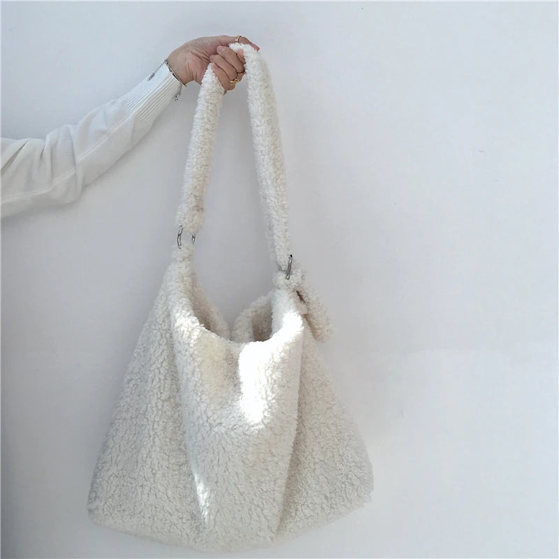 Faux Fur Women Shoulder Bag Large Tote Messenger Bag