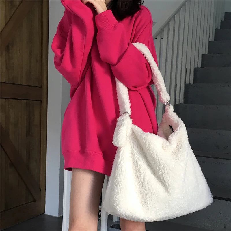 Faux Fur Women Shoulder Bag Large Casual Tote