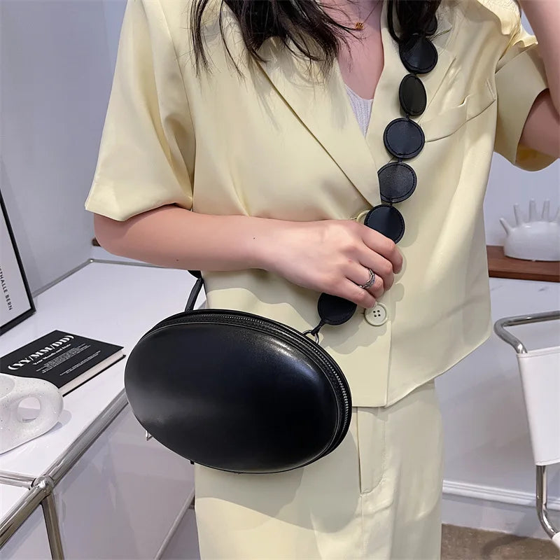 Fashion Oval Rugby Crossbody Bags for Women Solid PU Leather Shoulder Bags