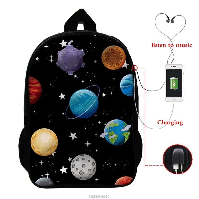 Astronaut 3D Backpack USB Charging School Bag Boys Girls Rucksack
